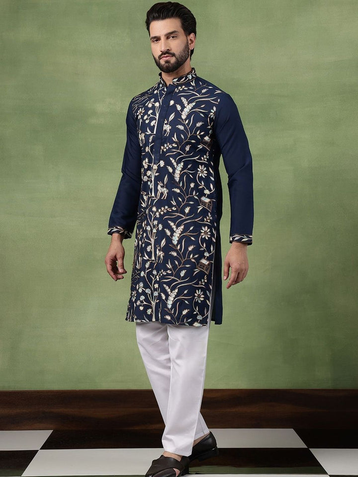 Anouk Men Animal Embroidered Regular Thread Work Pure Cotton Kurta with Pyjamas