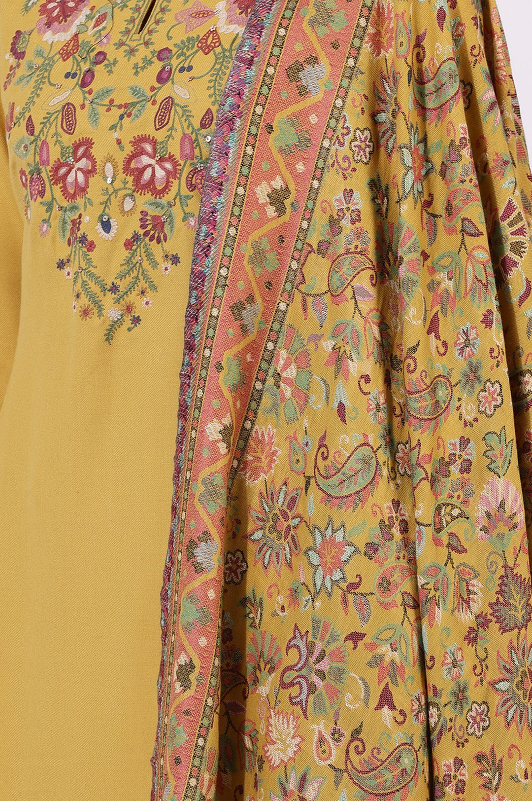 W Floral Embroidered Sequinned V-Neck A-Line Kurta With Trousers & Dupatta