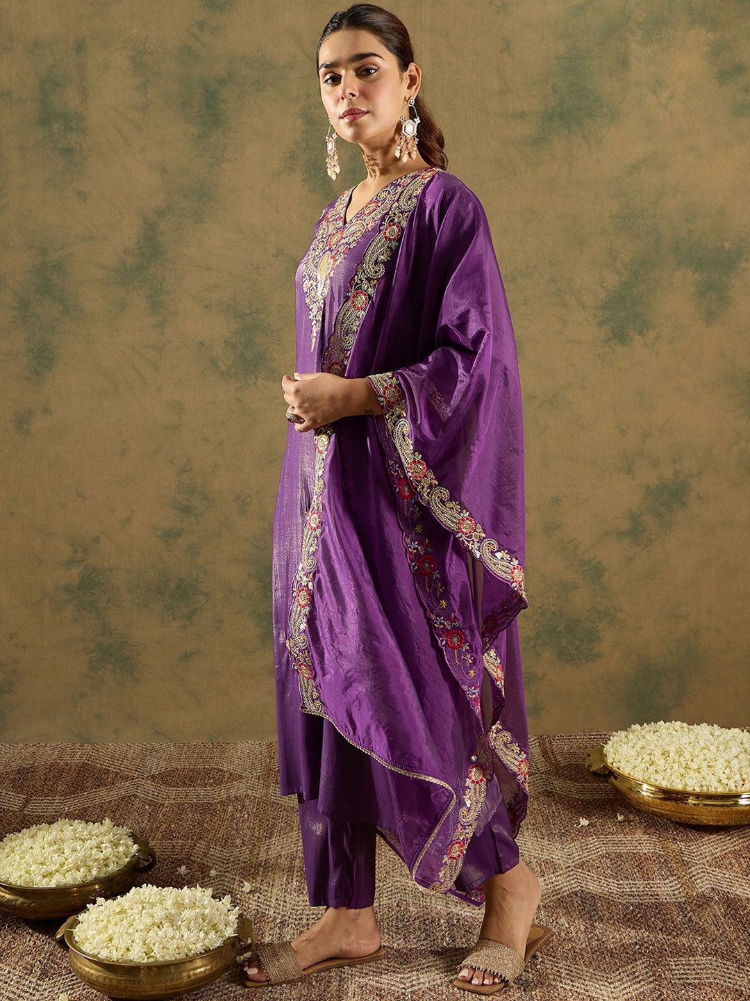Indo Era Ethnic Motifs Embroidered Kurta With Trousers & Dupatta