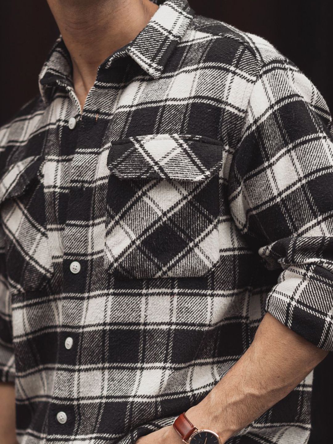 Powerlook Men Spread Collar Tartan Checked Cotton Casual Shirt