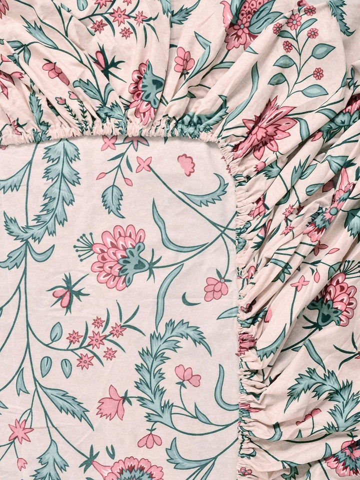 Myntra Elegant Homes Beige Floral 300 TC King Bedsheet With 2 Pillow Covers