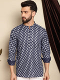 Anouk Navy Blue Ethnic Motifs Printed Band Collar Short Kurta