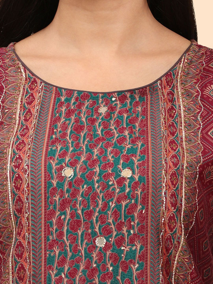 Mamicha Women Floral Embroidered Regular Pure Cotton Kurta with Palazzos & With Dupatta