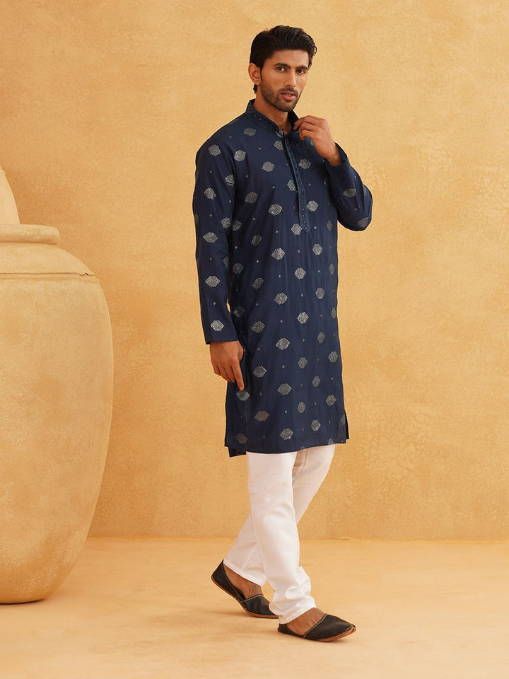 SOJANYA Sequinned Mandarin Collar Straight Kurta With Churidar