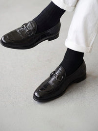 MONKSTORY Black Horsebit Smart Croc-Effect Slip-Os