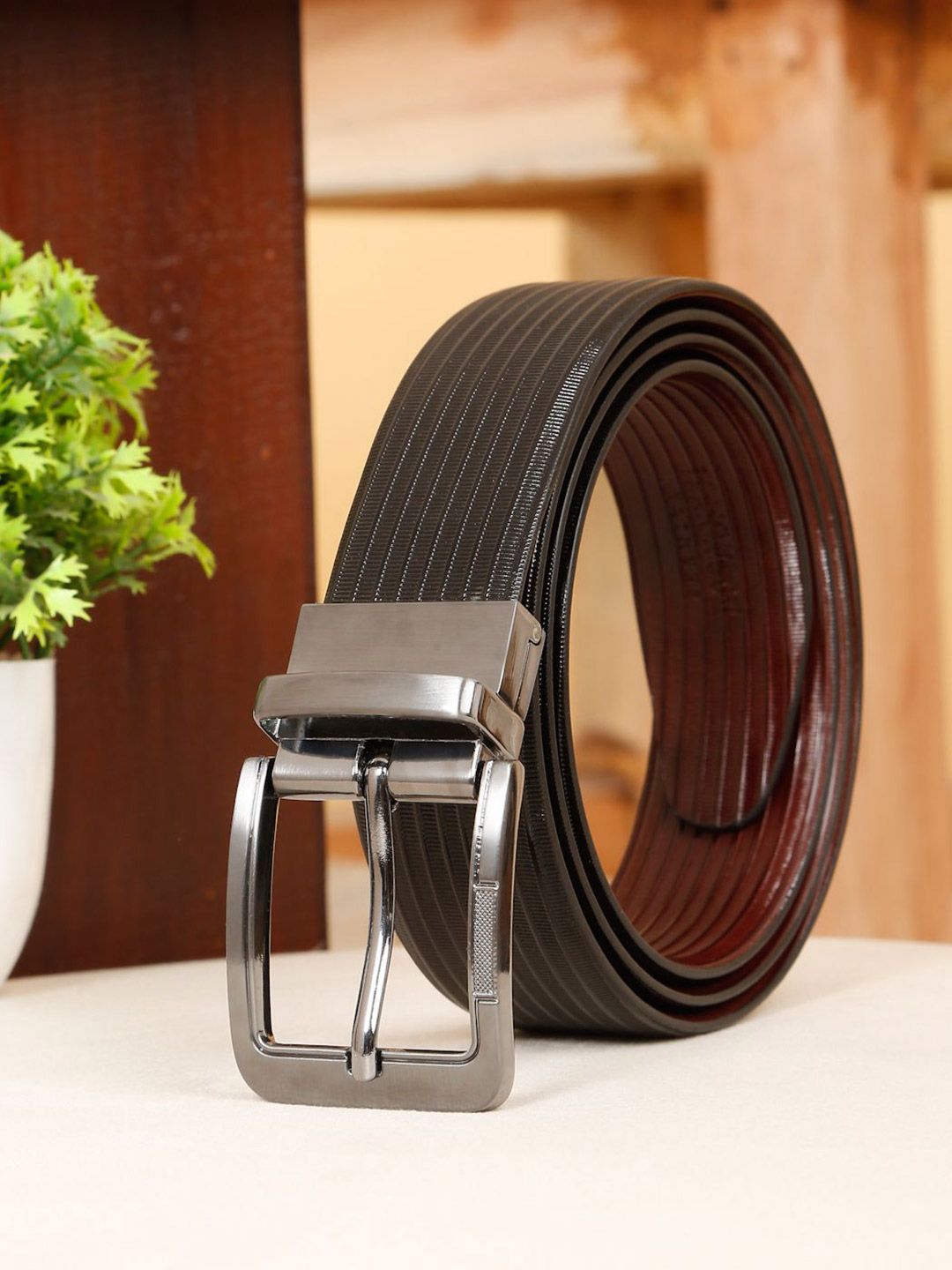 Teakwood Leathers Men Textured Leather Reversible Formal Belt