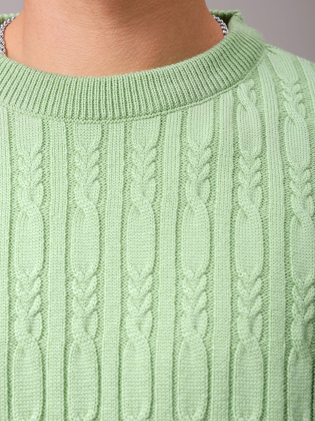 The Indian Garage Co Men Self Design Cable Knit Pullover