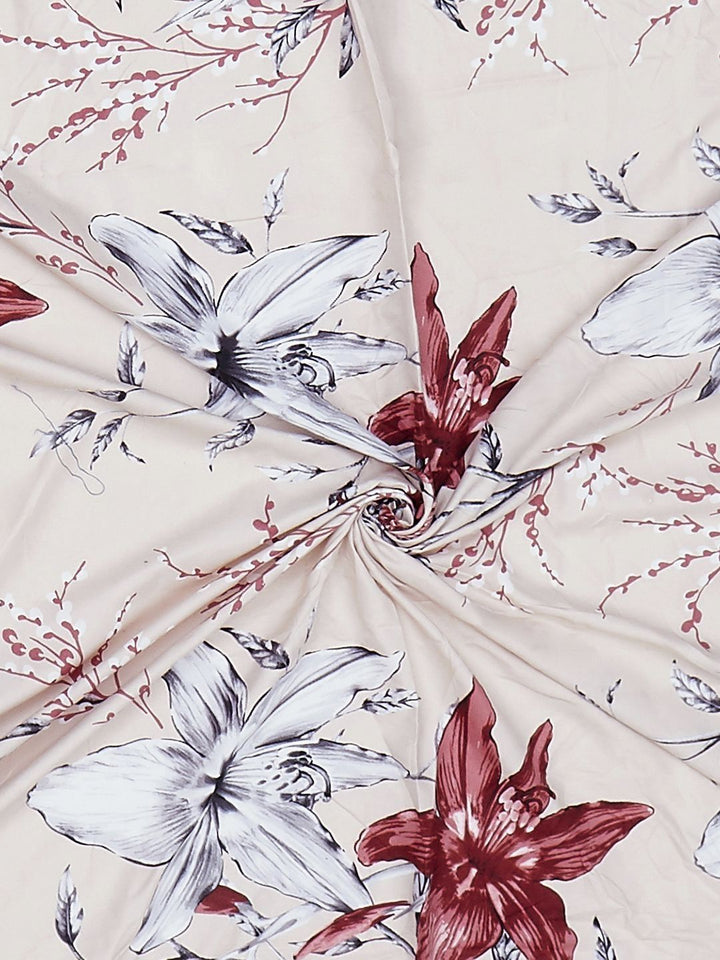 Monte Carlo Stanley Pink & White Floral Printed 144 TC King Bedsheet Set 1.85 m x 1.95 m