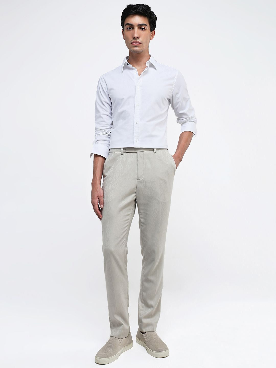 RARE RABBIT Men Comfort Spread Collar Solid Cotton Formal Shirt