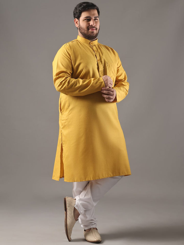 SOJANYA PLUS Plus Size Men Band Collar Pure Cotton Straight Kurta With Pyjamas