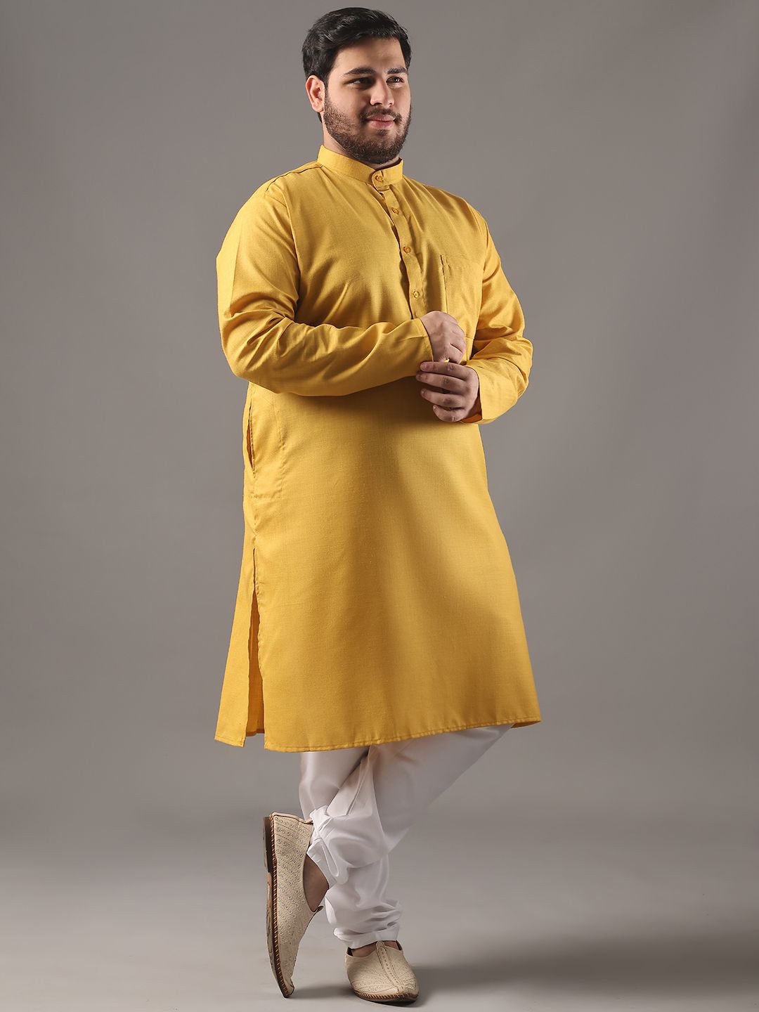 SOJANYA PLUS Plus Size Men Band Collar Pure Cotton Straight Kurta With Pyjamas