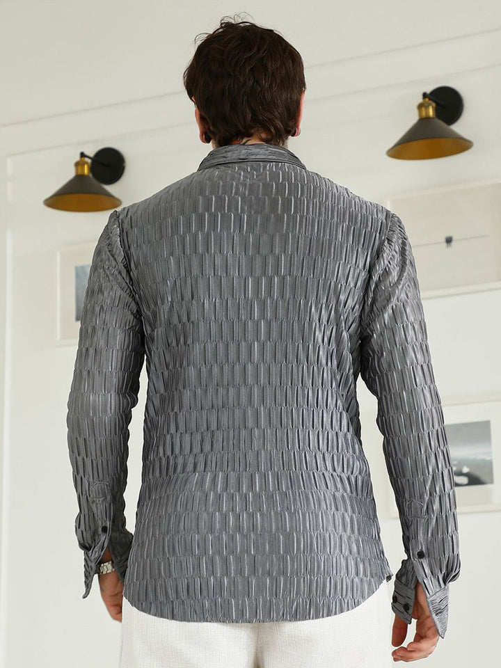 Campus Sutra Comfort Slim Fit Textured Spread Collar Casual Shirt