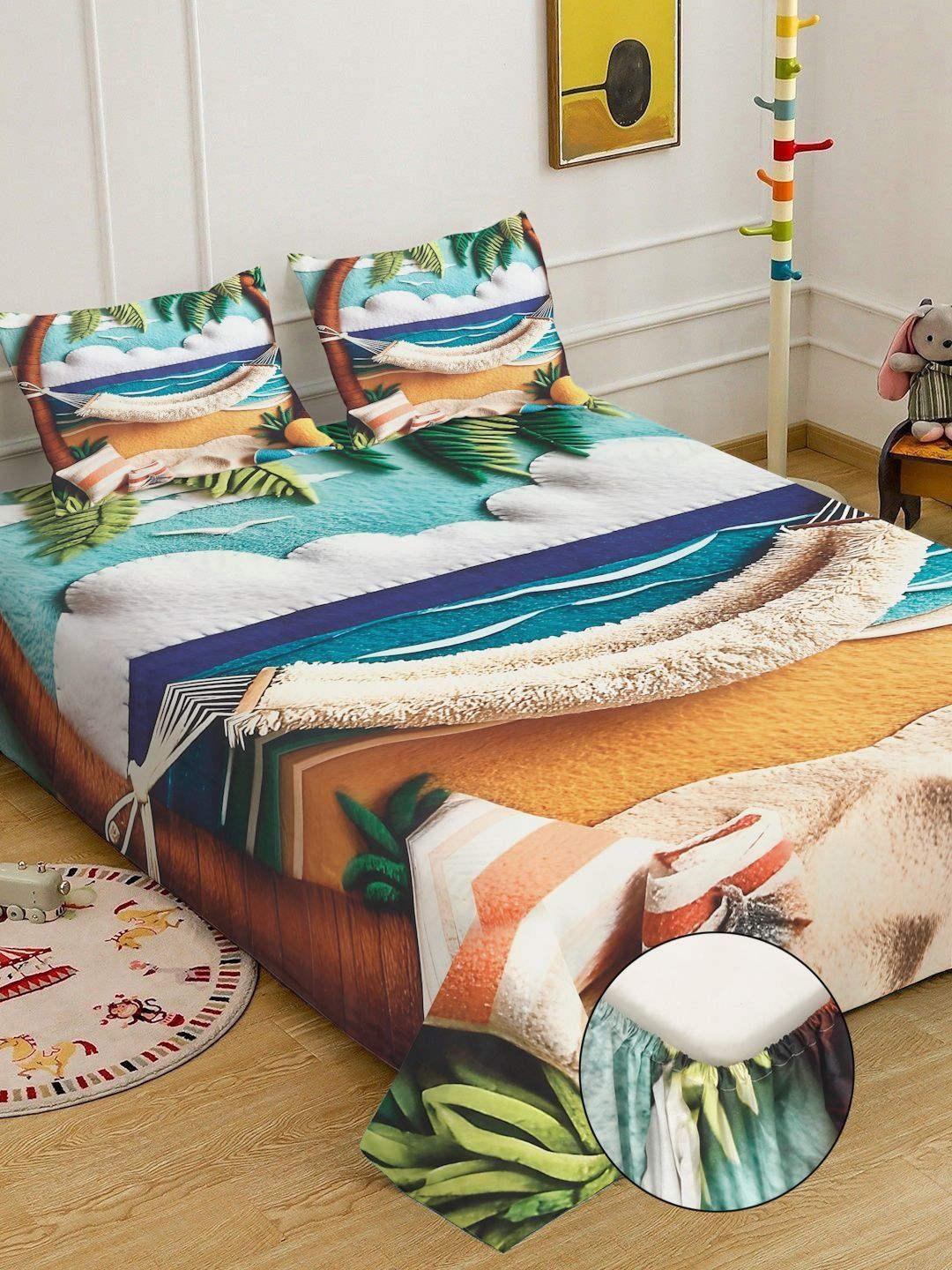 Cadar Katil King Double Bercetak Multicolor Abstrak Dilengkapi 7D 400 TC Dengan 2 Sarung Bantal