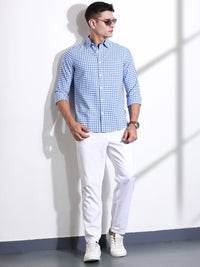 Thomas Scott Men Cotton Classic Slim Fit Gingham Checks Opaque Checked Casual Shirt