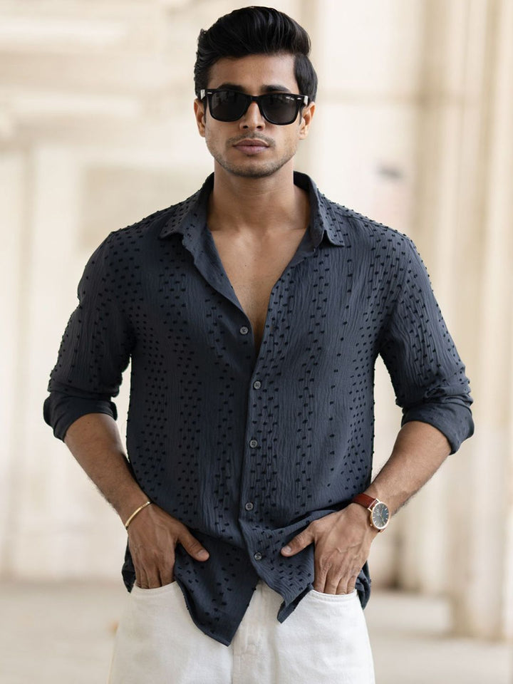 Powerlook Men Spread Collar Textured Casual Shirt