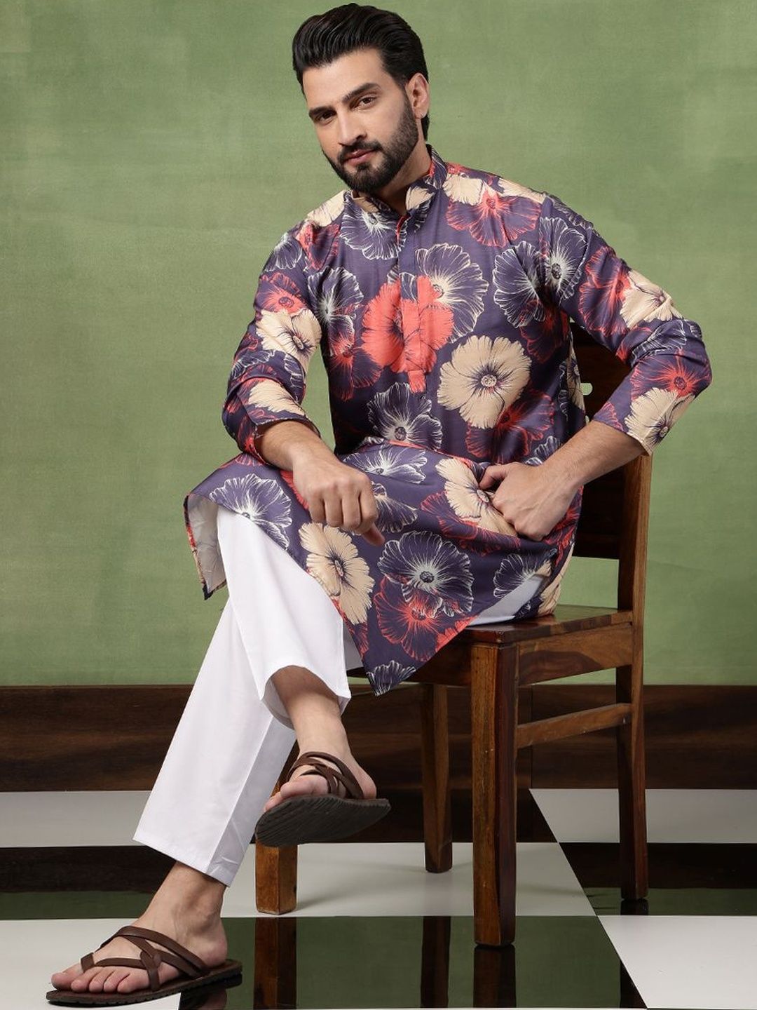 SOJANYA Men Floral Printed Kurta