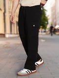 Urbano Fashion Men Black Loose Baggy Fit Cargo Jogger Chino with 6 Pockets Stretchable