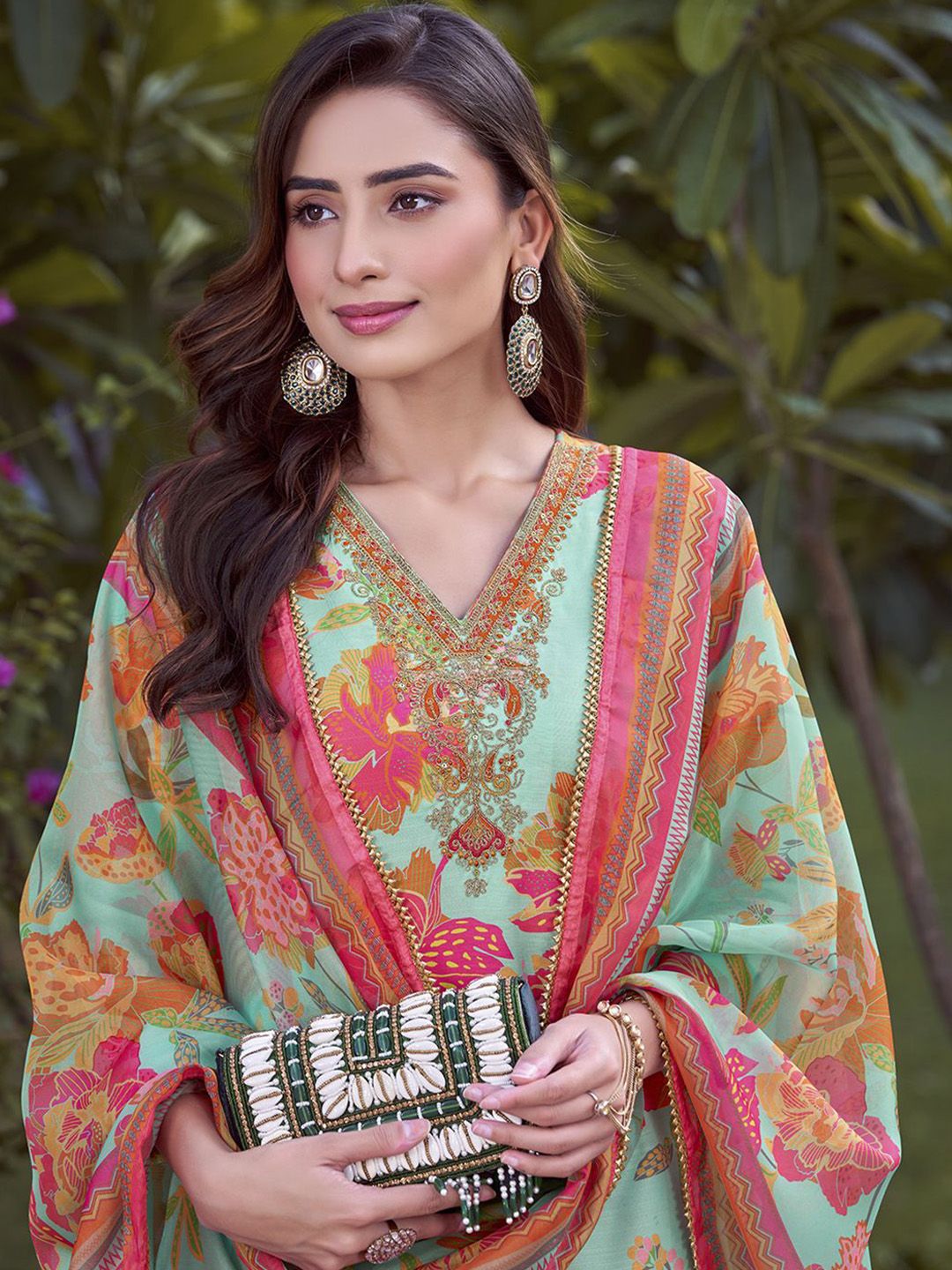 KALINI Floral Printed Kurta with Trousers & Dupatta