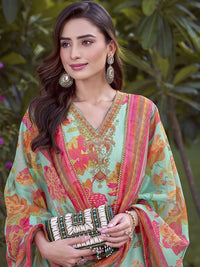 KALINI Floral Printed Kurta with Trousers & Dupatta