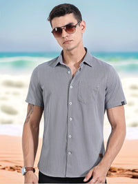 Thomas Scott Men Classic Slim Fit Spread Collar Geometric Printed Cotton Knitted Shirt