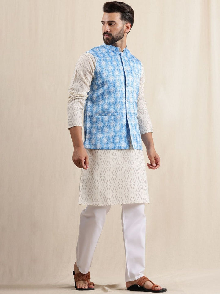 Anouk Men Printed Regular Kurta with Pyjamas & Nehru Jacket
