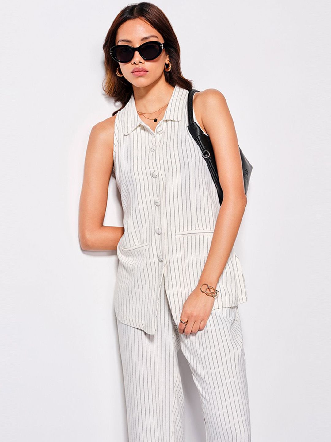 AND Striped Sleeveless Linen Top & Trousers