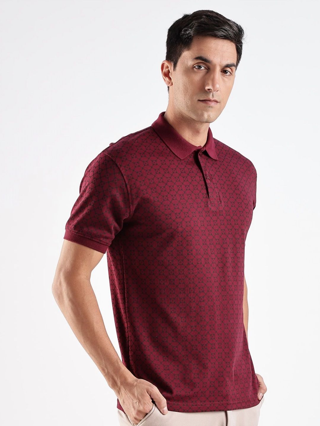 ADRO Geometric Printed Polo Collar Regular Fit Cotton T-shirt