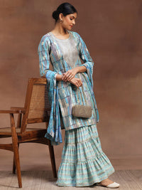 Libas Geometric Printed Sequinned Straight Kurta With Sharara & Dupatta