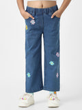 Nauti Nati Girls Cotton Denim Jeans with Little Flower Appliques