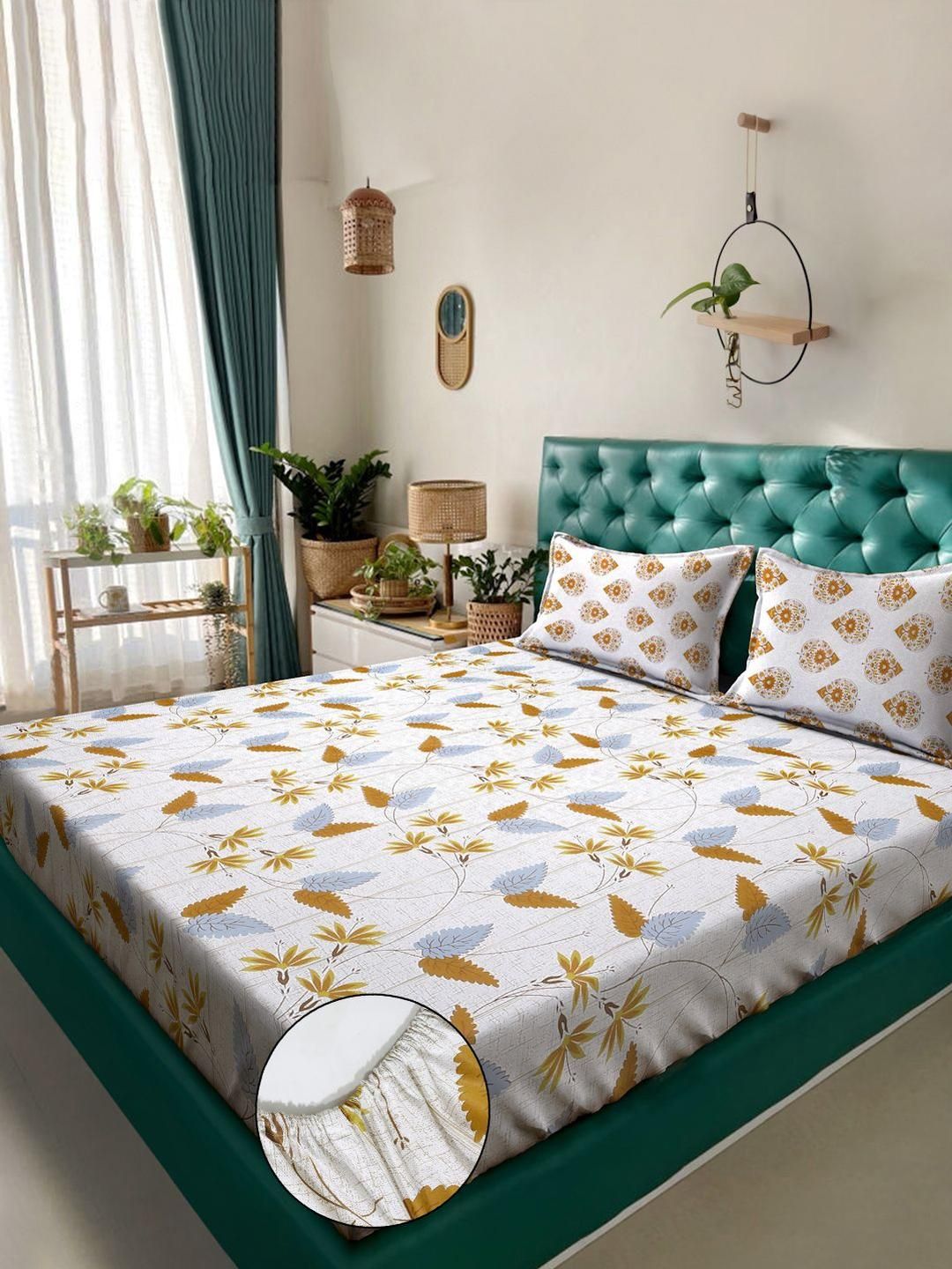 KLOTTHE Coklat Bercetak Bunga Dilengkapi 400 TC Kapas Cadar King & 2 Sarung Bantal