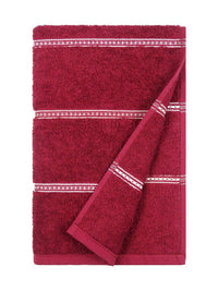 MYTRIDENT Maroon & White Striped Cotton 450 GSM Bath Towel