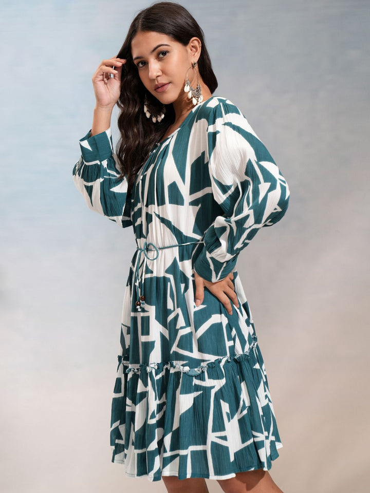 Vishudh Floral Print Fit & Flare Knee Length Dress