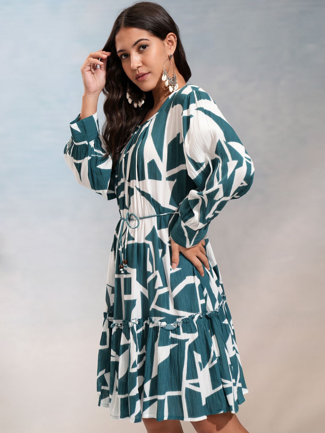 Vishudh Floral Print Fit & Flare Knee Length Dress