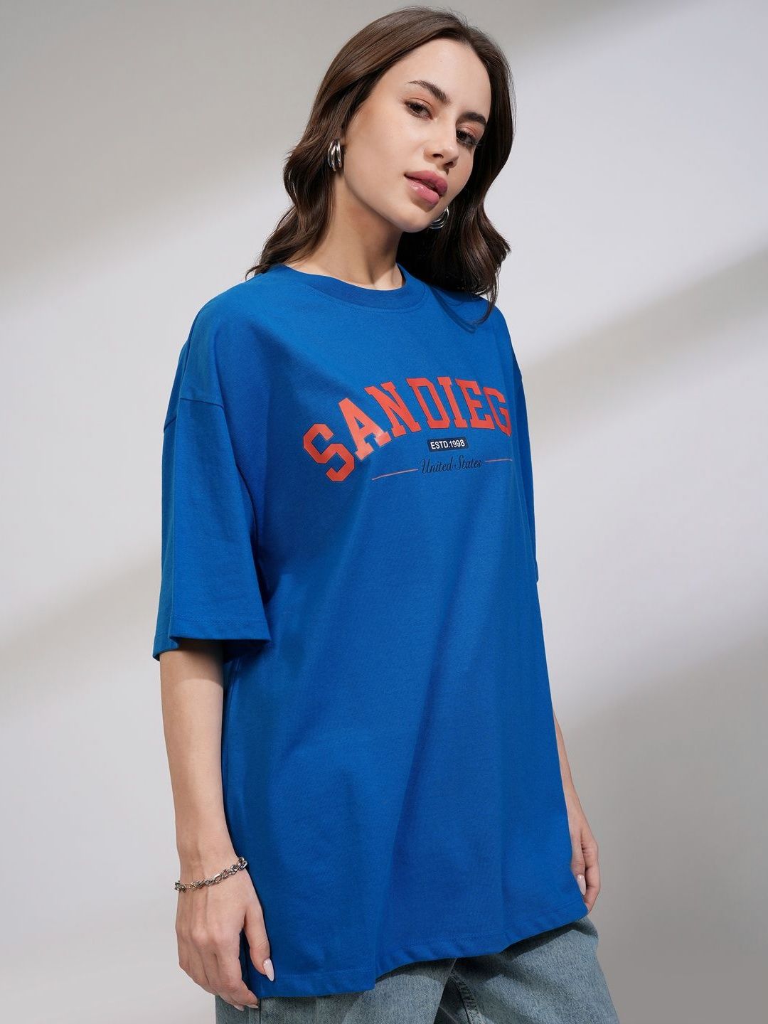 Street By Tokyo Talkies  Women Oversized Chest Printed T-Shirt