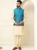 SOJANYA Kurta Kapas Sutera Kolar Mandarin Dengan Jaket Nehru Rekaan Churidar & Tenunan