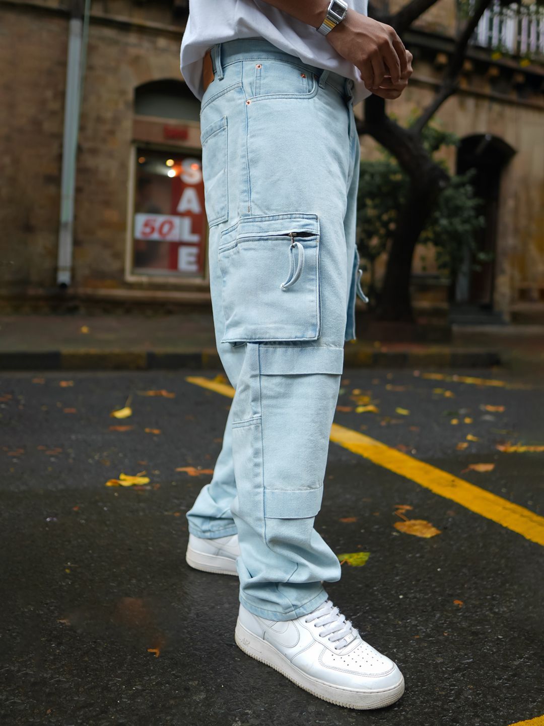 Powerlook Men Loose Fit Cotton Cargos Trousers