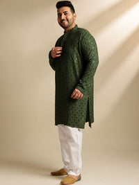 SOJANYA PLUS Embroidered Mandarin Collar Straight Pure Cotton Kurta