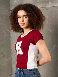 SASSAFRAS Colourblocked Round Neck Short Sleeve Cotton Slim Fit T-shirt