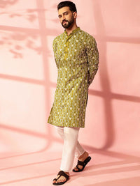 Anouk Men Floral Embroidered Regular Pure Cotton Kurta with Pyjamas