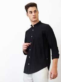 SPYKAR Men Band Collar Vertical Striped Cotton Casual Shirt