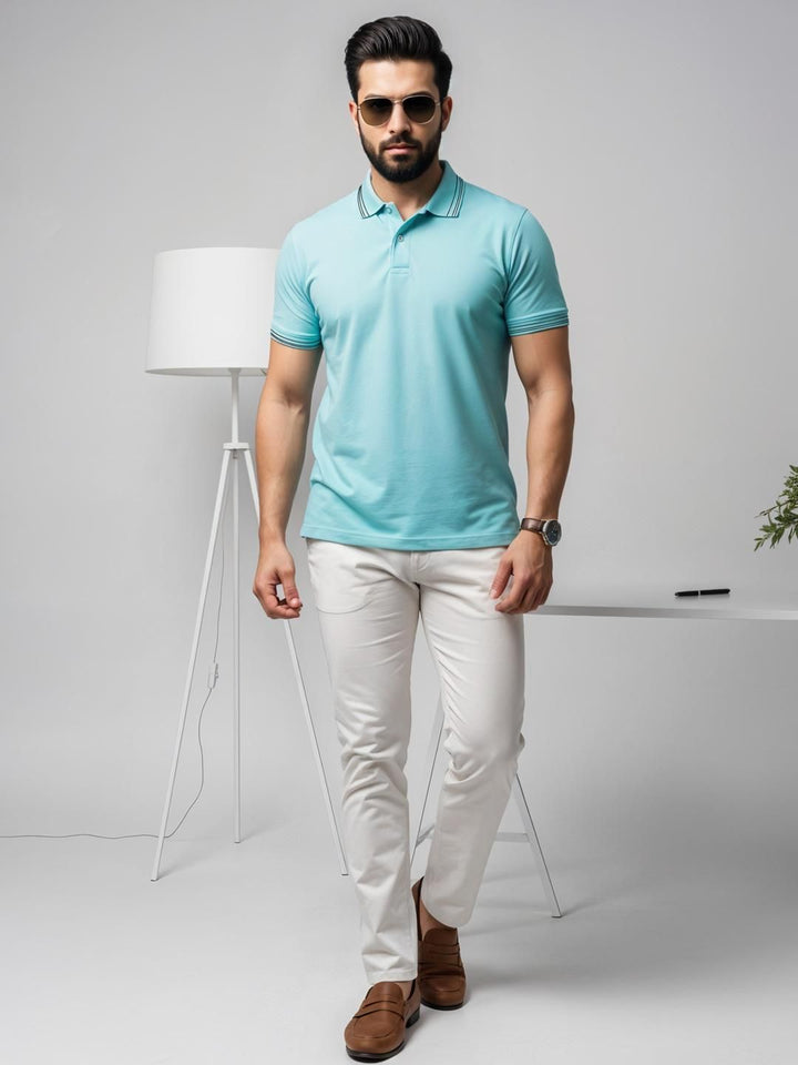 Tshirts ADRO Men Turquoise Blue Cotton