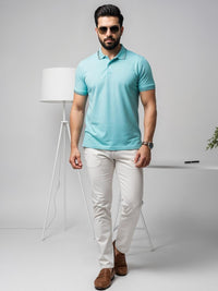 Tshirts ADRO Men Turquoise Blue Cotton