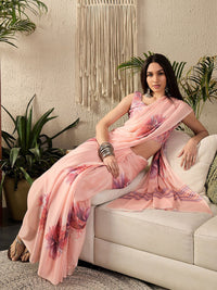 Saree mall Floral Poly Georgette Block Print Sarees