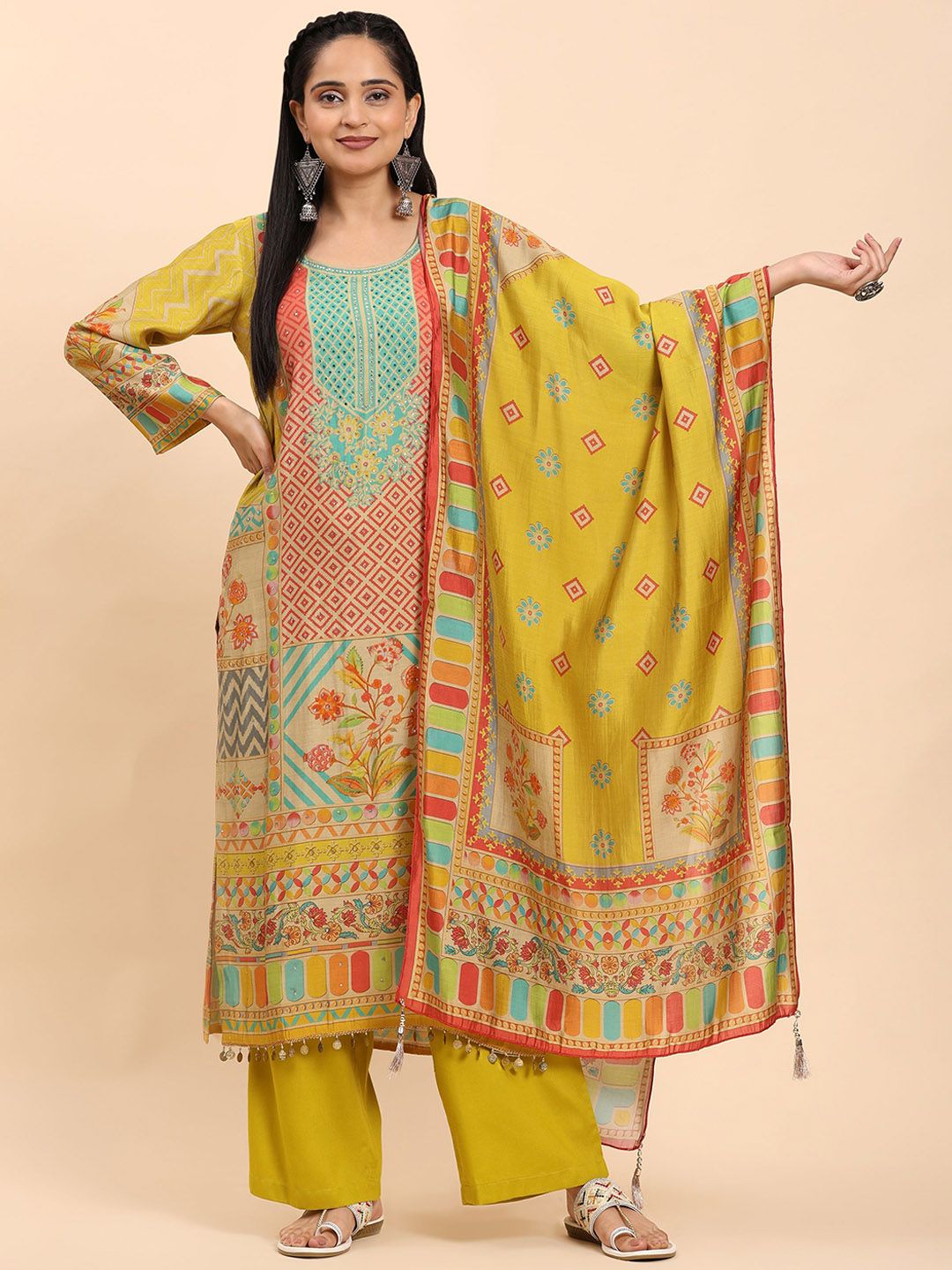 Mamicha Women Printed Regular Pure Cotton Kurta with Palazzos & With Dupatta