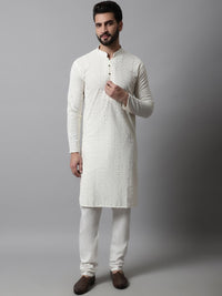 Jompers Men Floral Embroidered Regular Chikankari Pure Cotton Kurta with Pyjamas