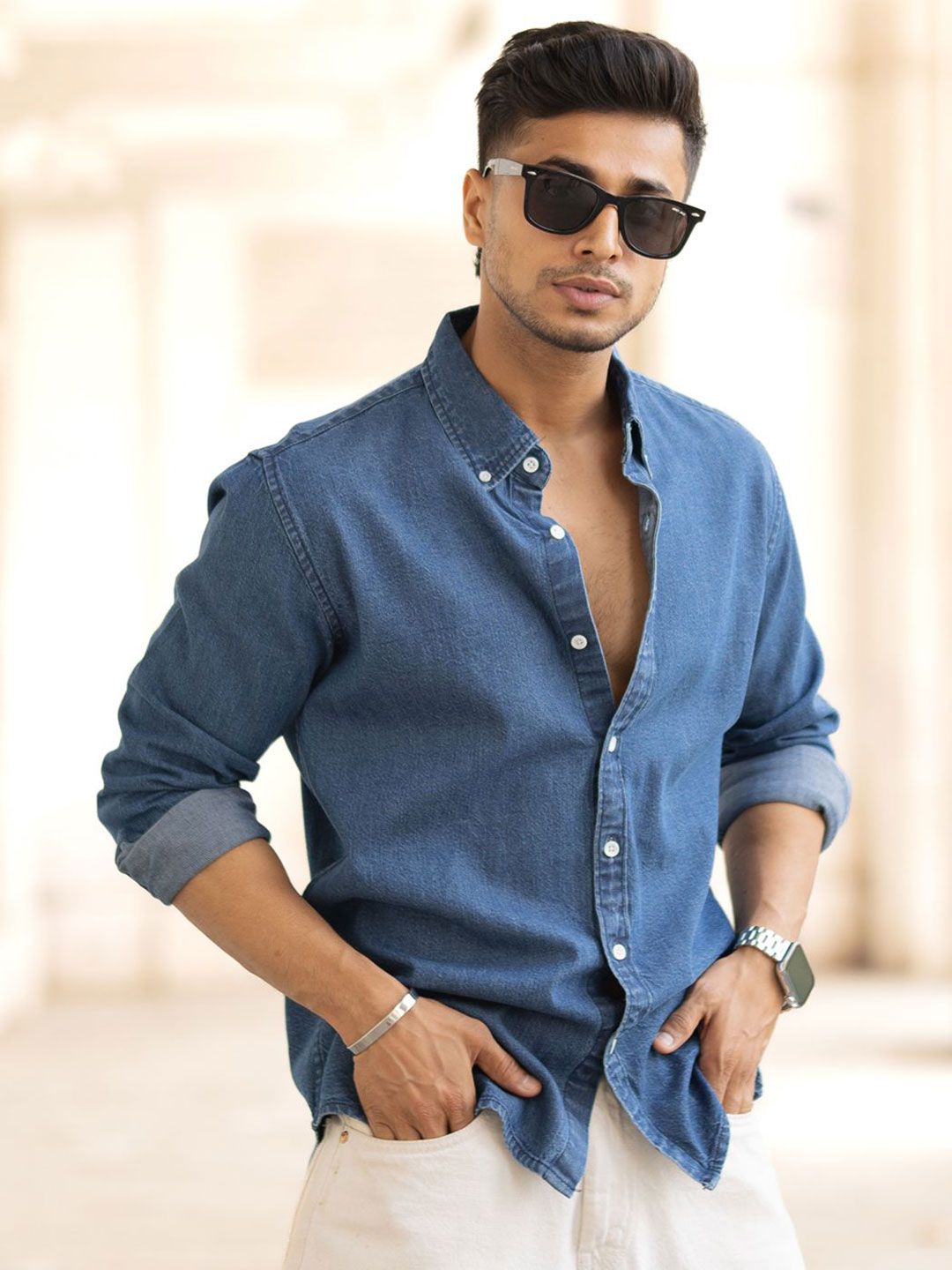 Powerlook Men Button-Down Collar Solid Cotton Casual Shirt