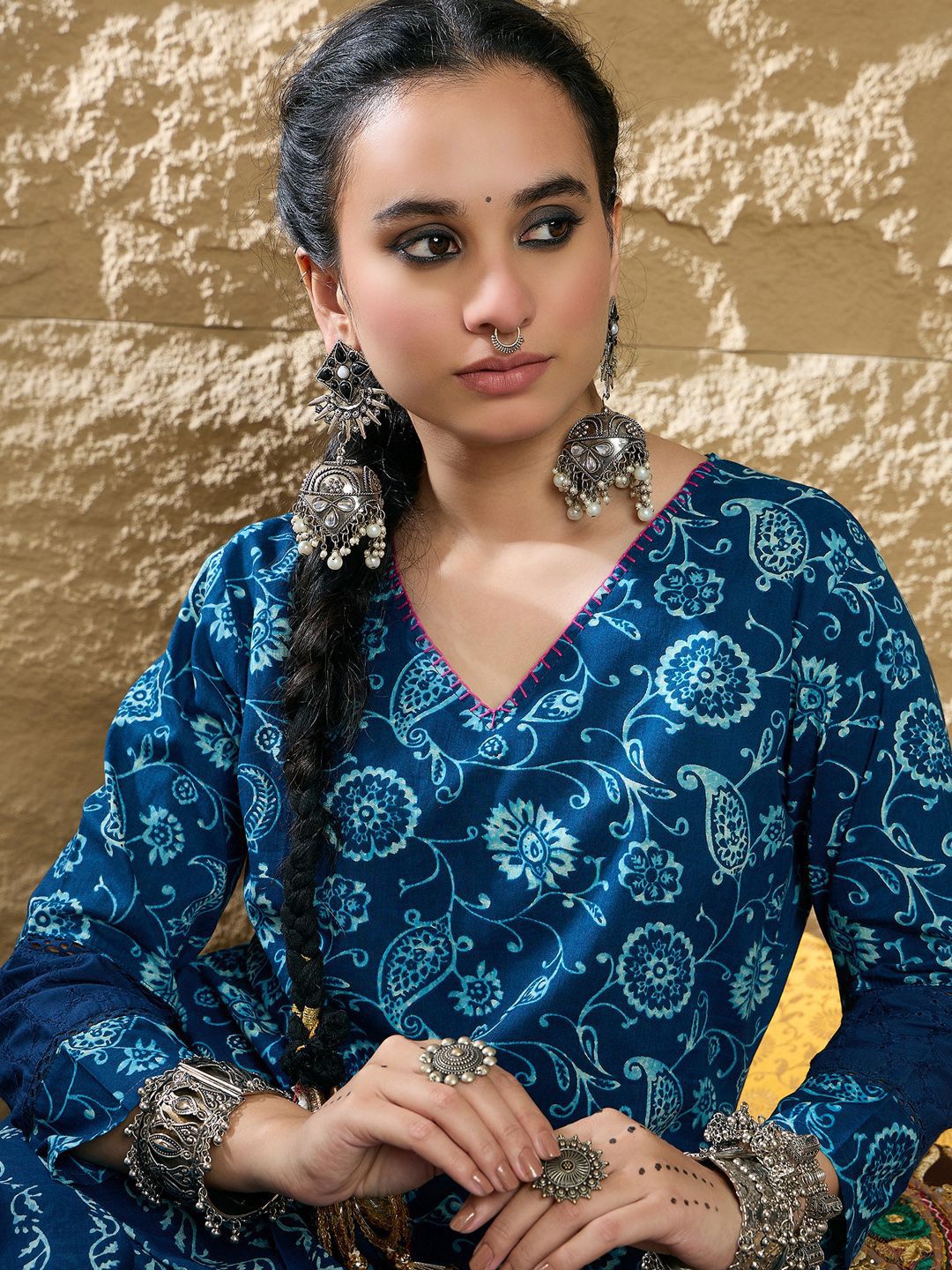 Indo Era Women Paisley Printed Pure Cotton Kurta with Trousers & Dupatta