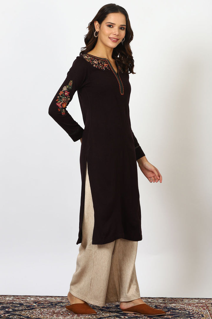 W Floral Embroidered Notch Neck Straight Kurta