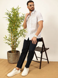 Thomas Scott Premium Spread Collar Seersucker Checks Pure Cotton Casual Shirt