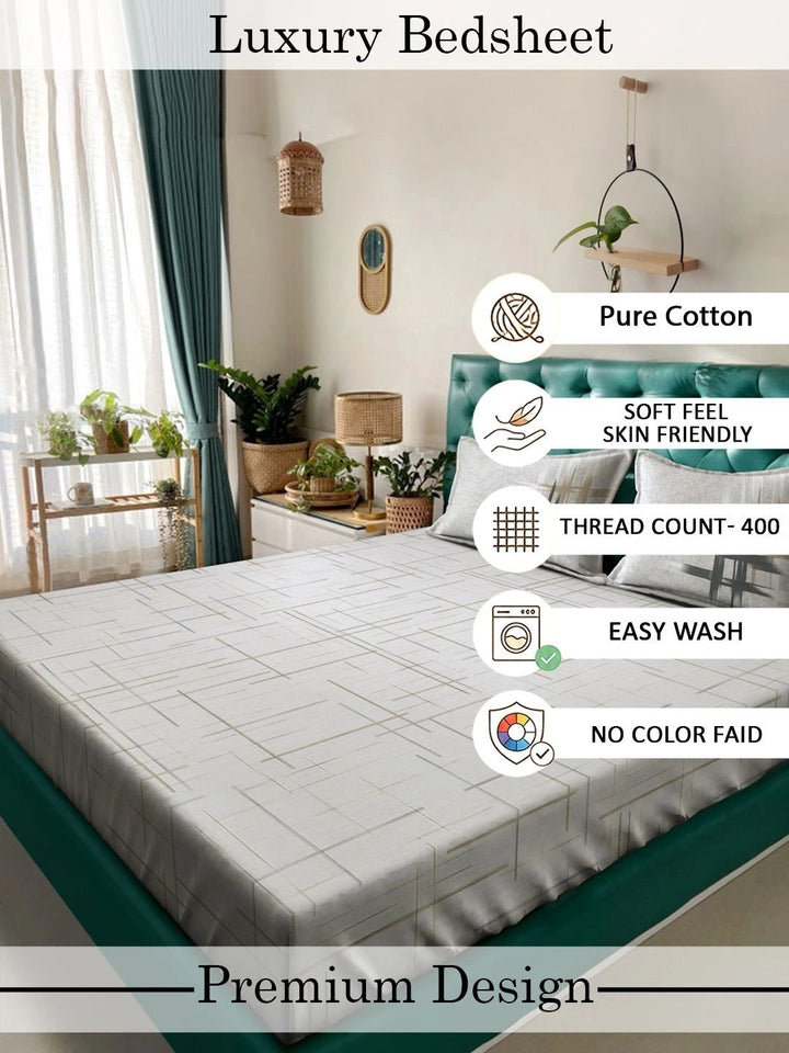Myntra Elegant Homes Grey & White 400 TC Bedsheet with 2 Pillow Covers